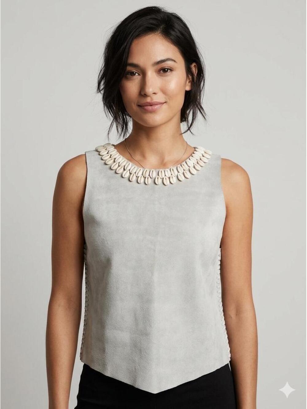 Handmade Suede Leather Vest Top: Argentine Leather & Real Seashells